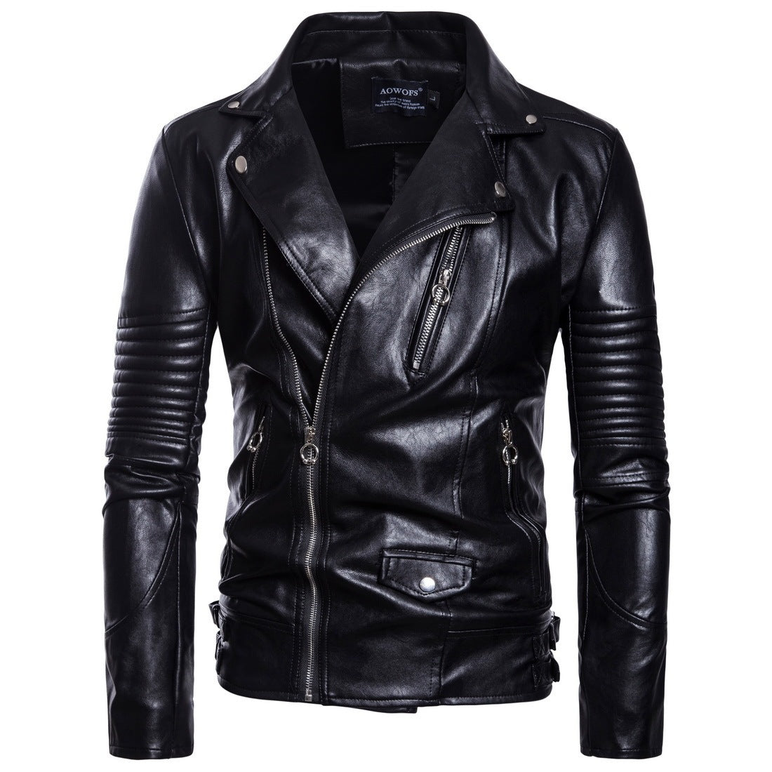 Men's Black Slim-Fit Leather Bomber Jacket