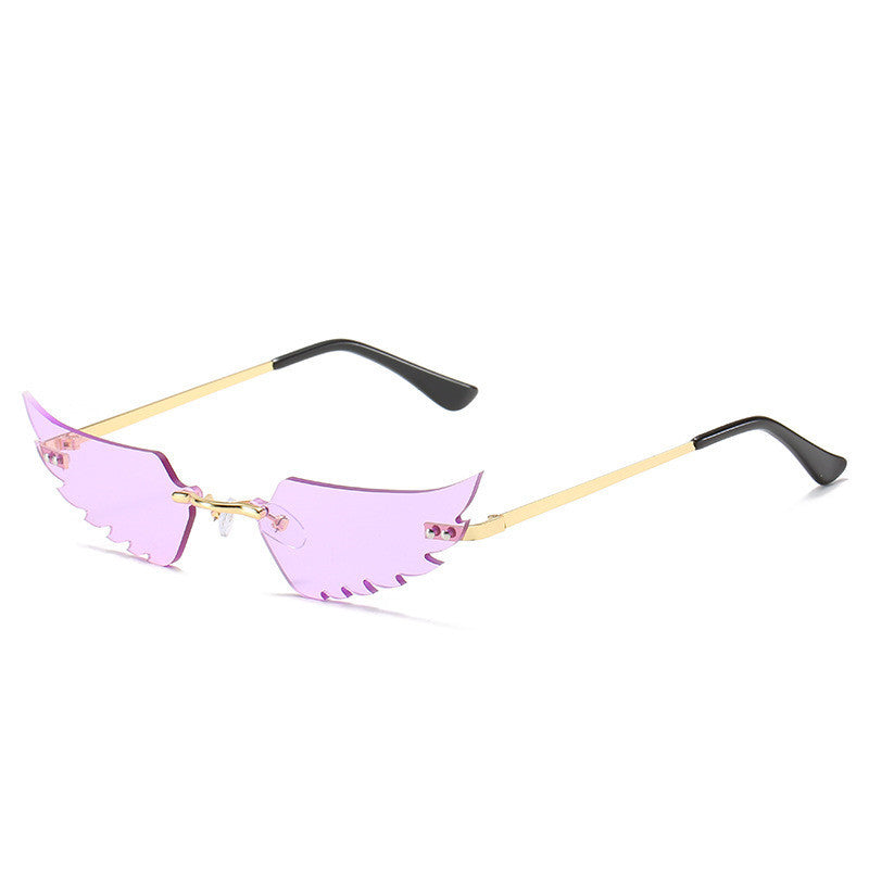 Unique Rimless Geometric Sunglasses with Wing Accents