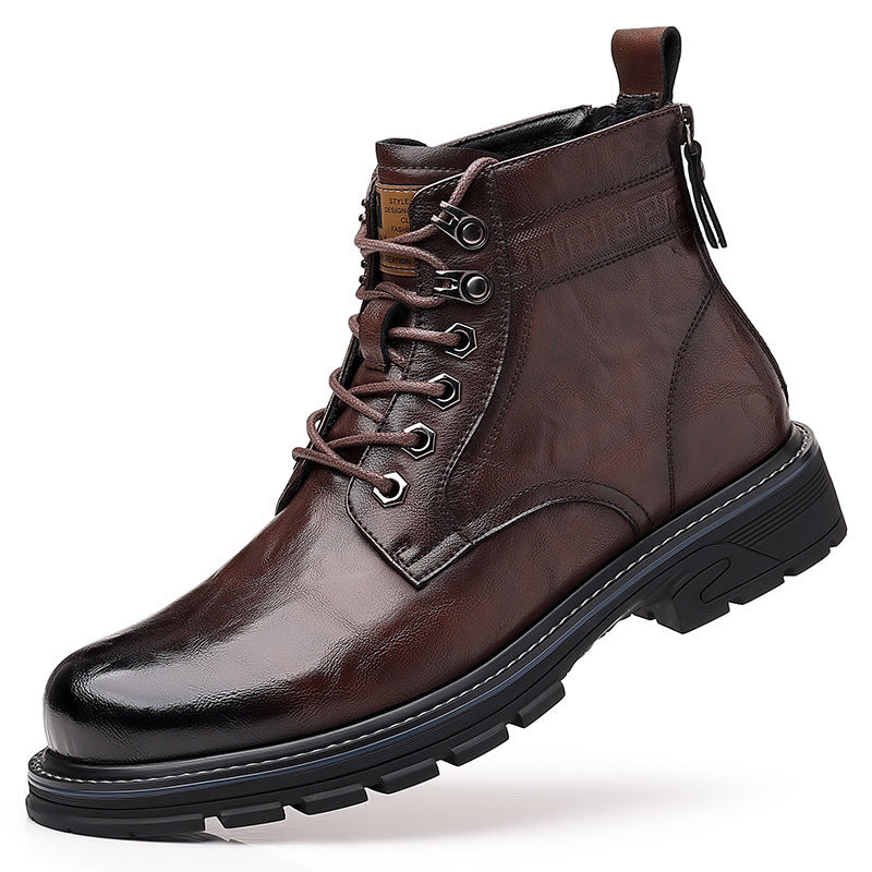 Rugged Leather Lace-Up Work Boots with Durable Sole