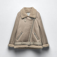 Stylish Winter Warmth Beige Aviator Jacket - Cozy & Chic