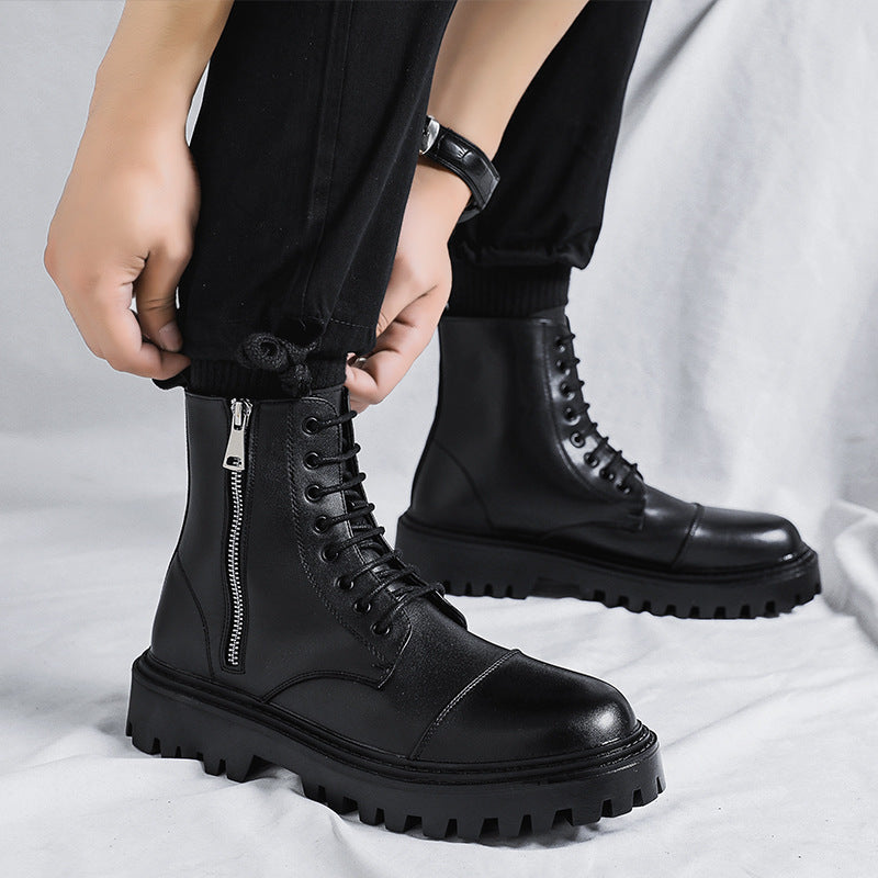 Rugged Leather Lace-Up Platform Combat Boots