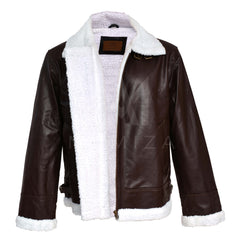 Brown Leather Bomber Jacket with Shearling Collar