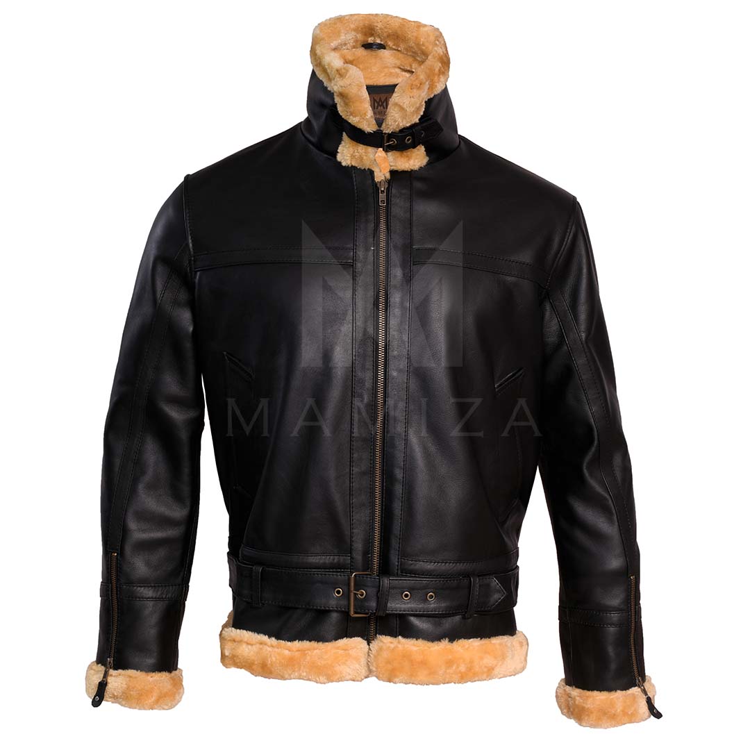 Men's Aviator RAF B3 Leather Bomber Jacket - Distressed Look with Shearling Interior