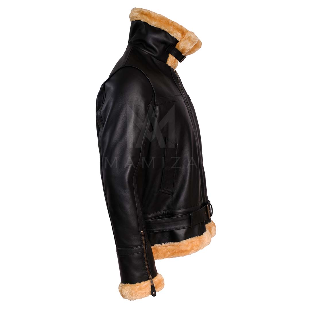 Men's Aviator RAF B3 Leather Bomber Jacket - Distressed Look with Shearling Interior