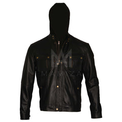 Black Leather Hooded Jacket - Stylish & Functional Outerwear