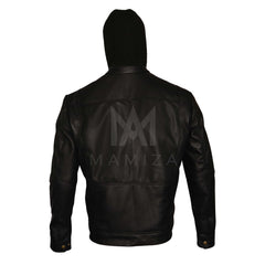 Black Leather Hooded Jacket - Stylish & Functional Outerwear