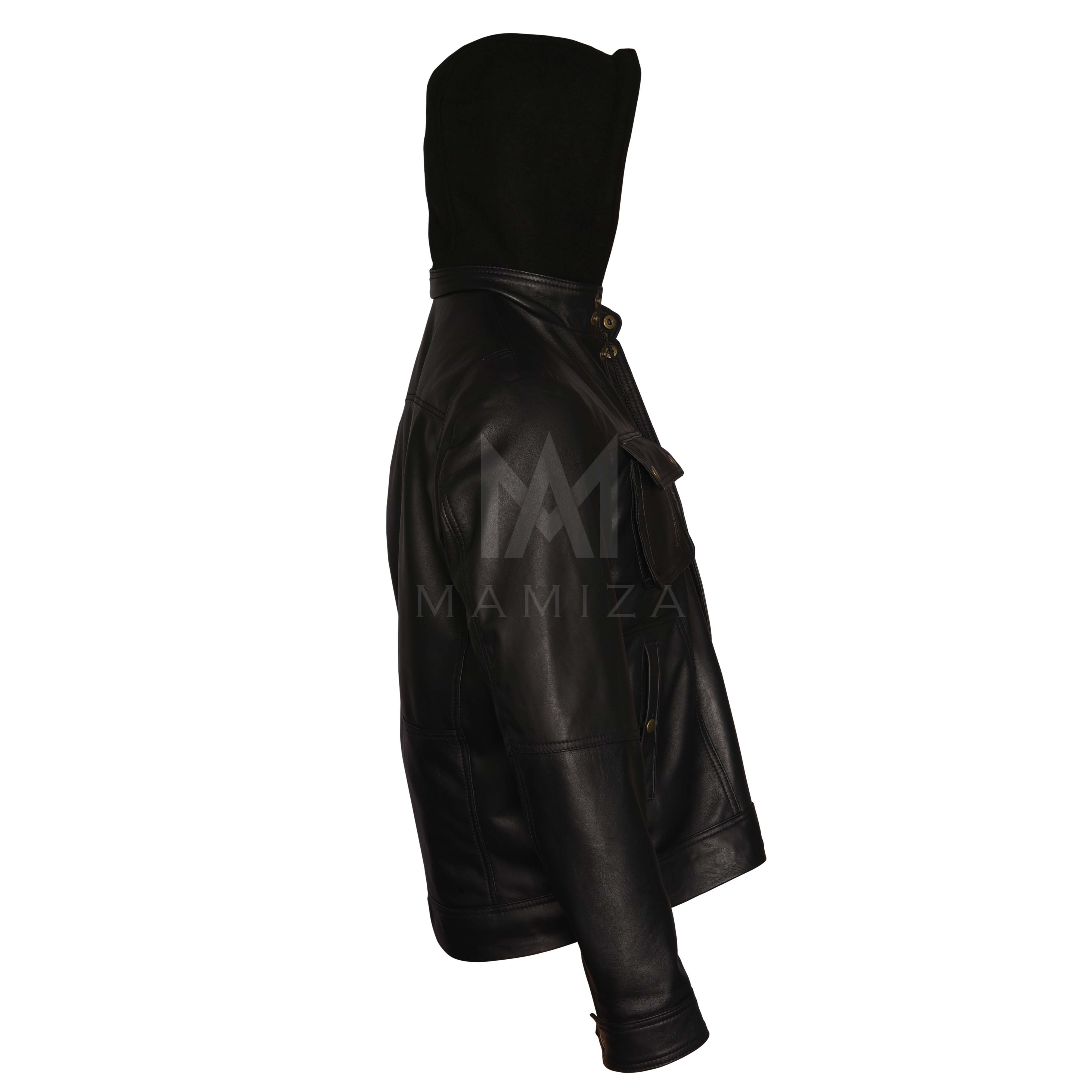 Black Leather Hooded Jacket - Stylish & Functional Outerwear