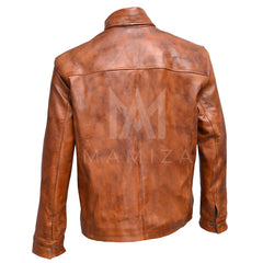 Vintage Inspired Leather Jacket - Men's Jacket with Button Down Collar