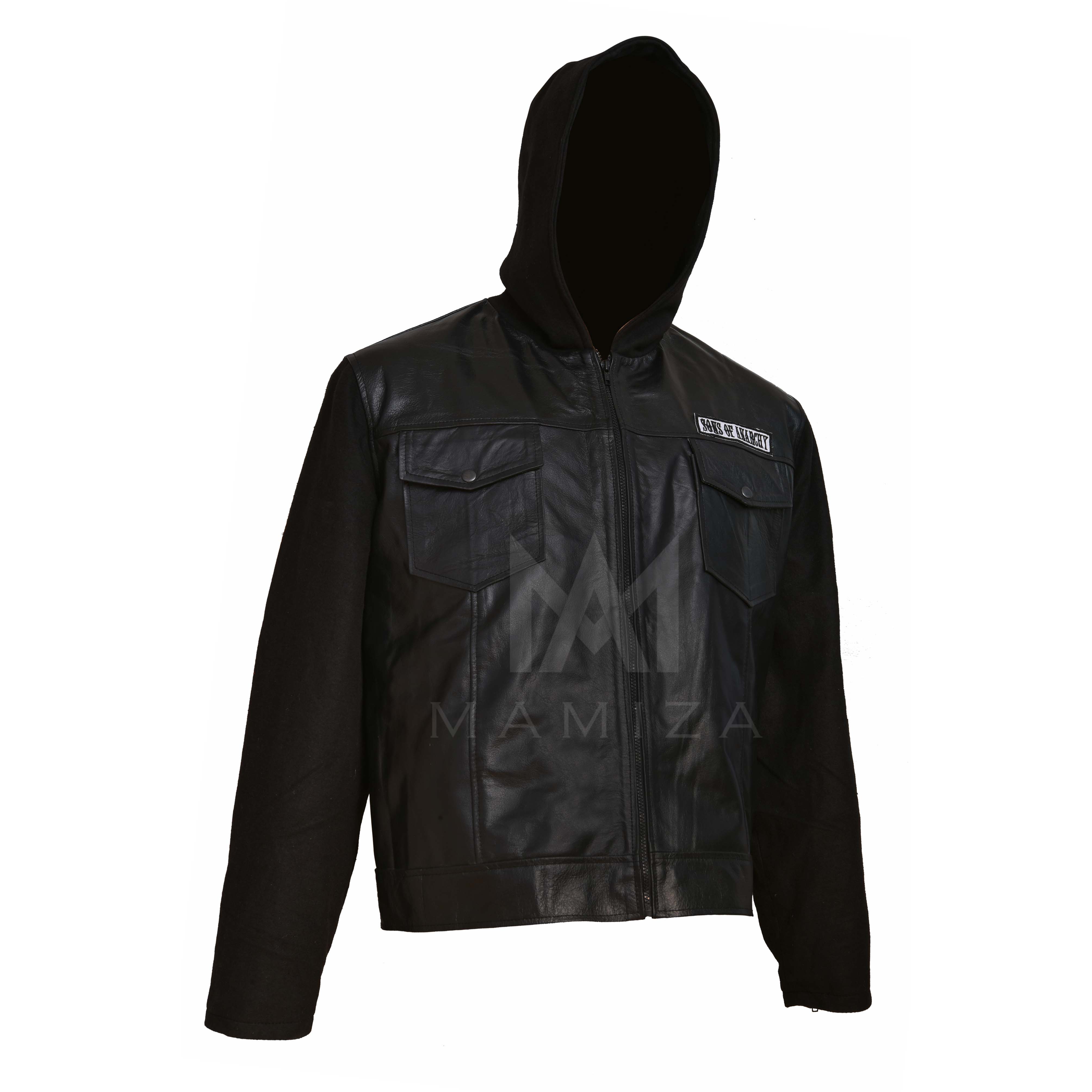 Men's Biker Motorcycle SOA Hooded Leather Jacket -  Stylish & Edgy Outerwear