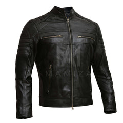 Men's Cafe Racer Leather Jacket - Vintage Brown & Classic Black