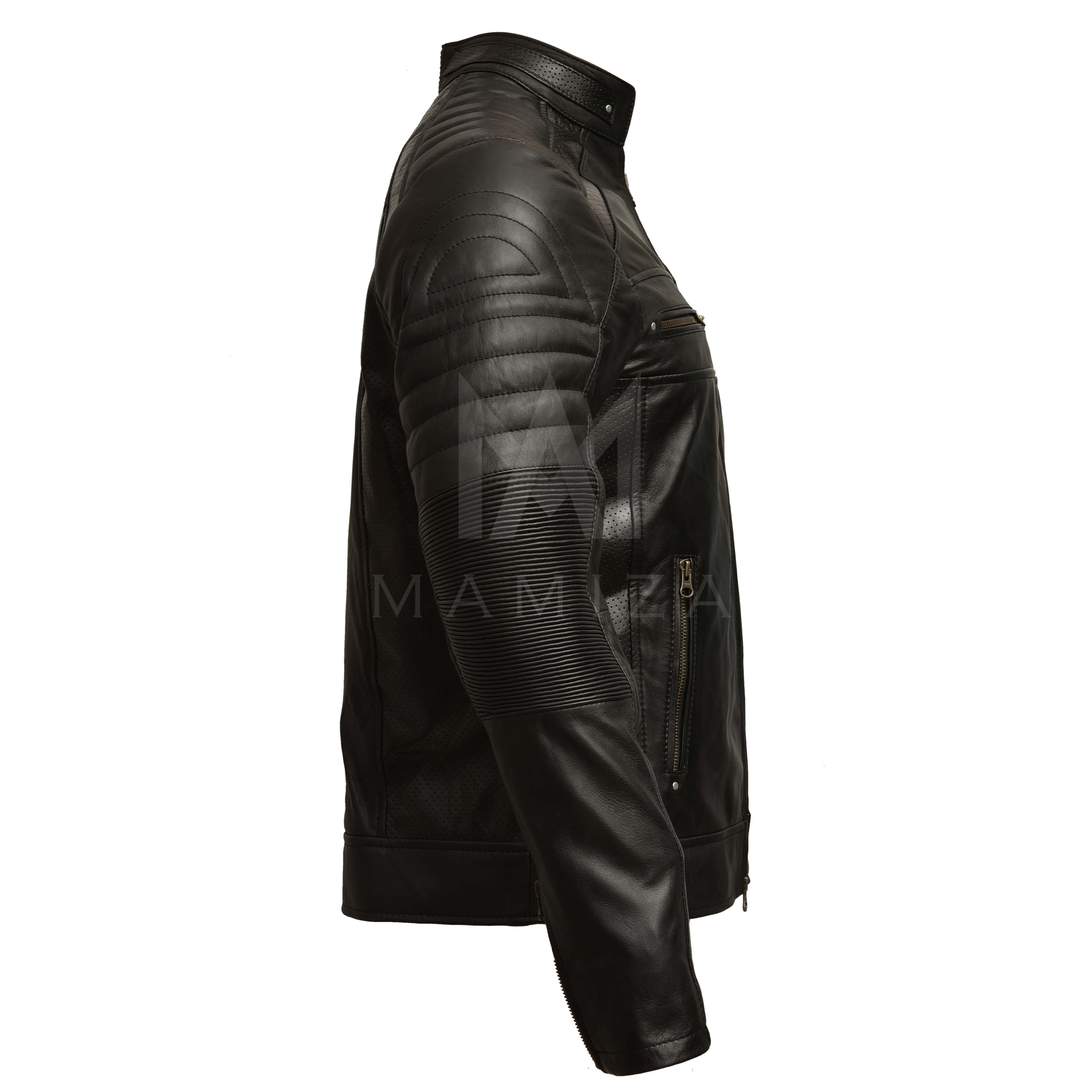 Men's Cafe Racer Leather Jacket - Vintage Brown & Classic Black