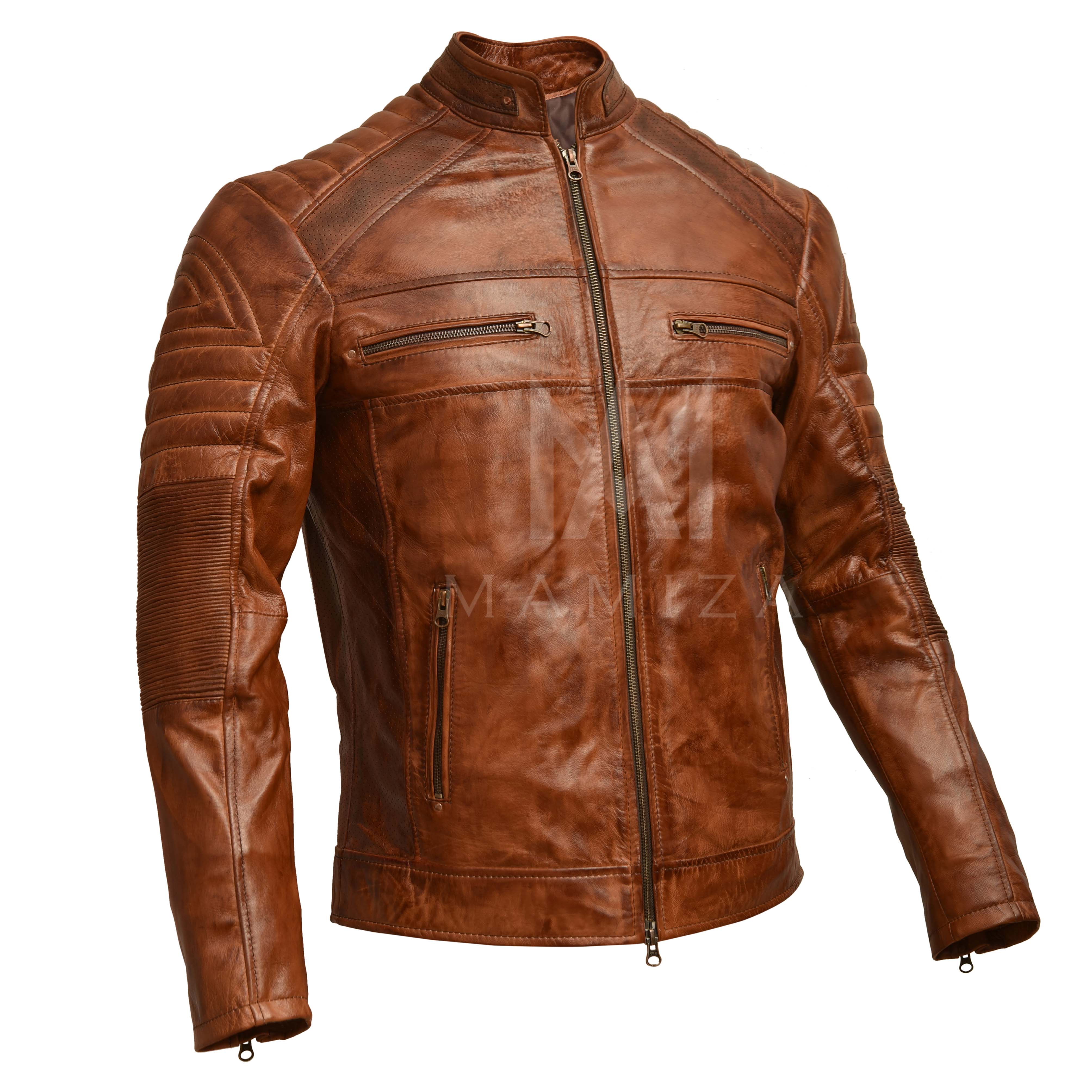 Men's Cafe Racer Leather Jacket - Vintage Brown & Classic Black