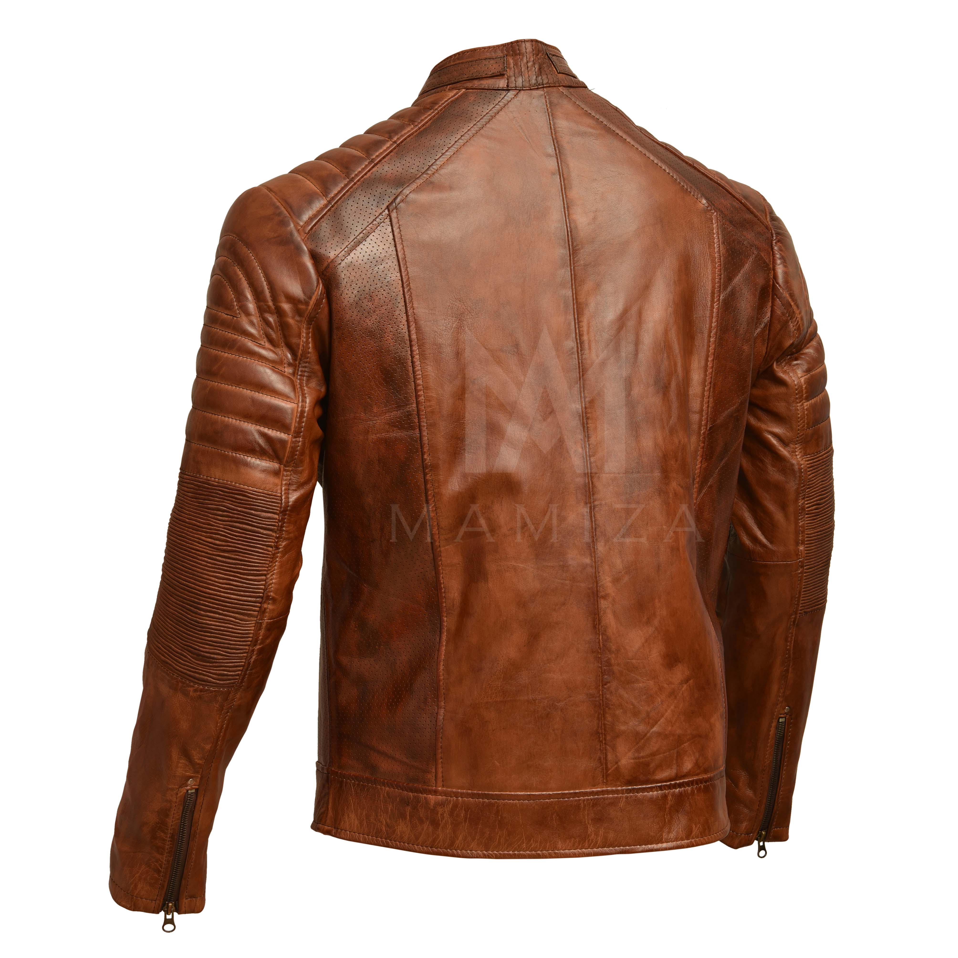 Men's Cafe Racer Leather Jacket - Vintage Brown & Classic Black