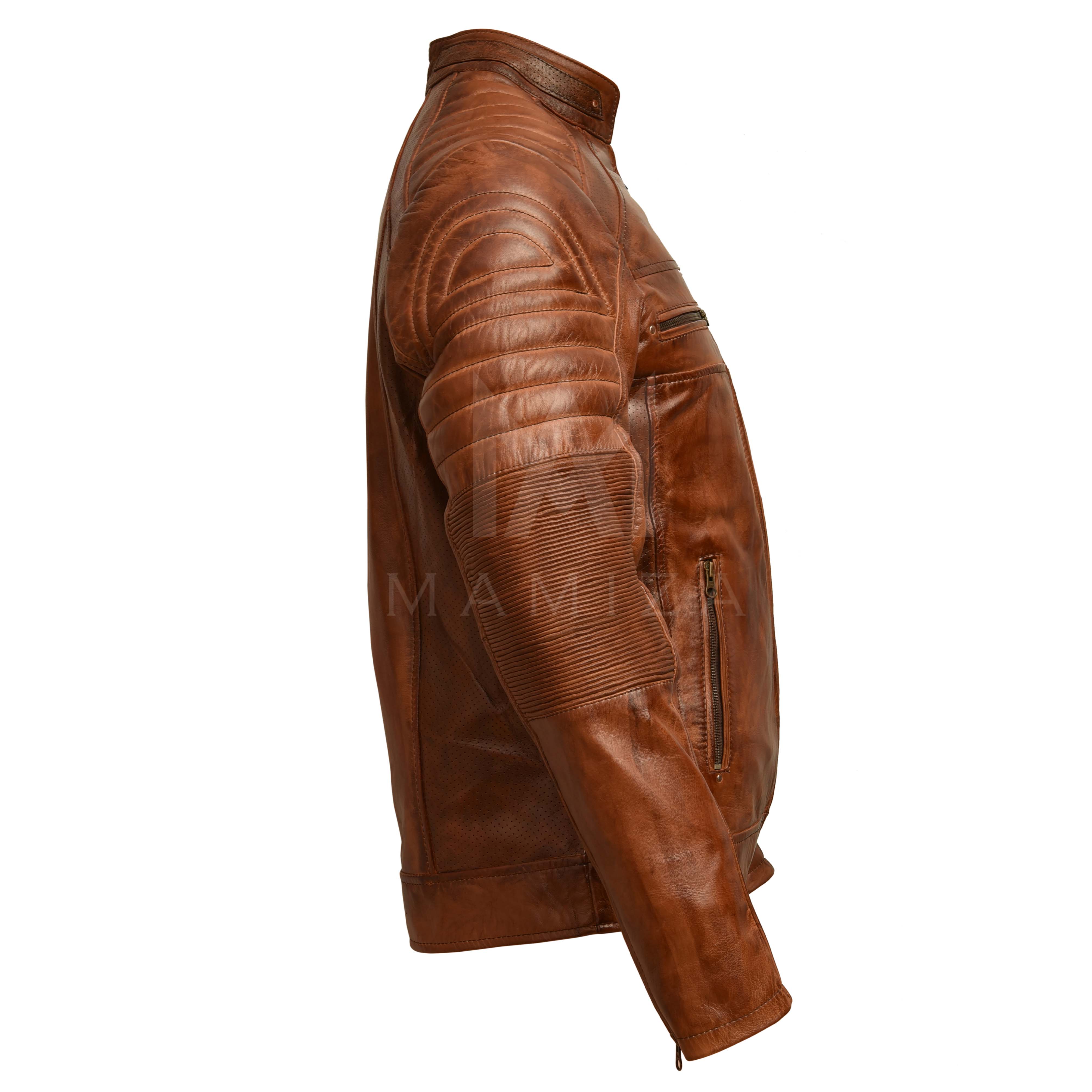 Men's Cafe Racer Leather Jacket - Vintage Brown & Classic Black