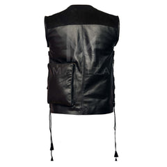 Black Leather Tactical Vest with Multiple Pockets