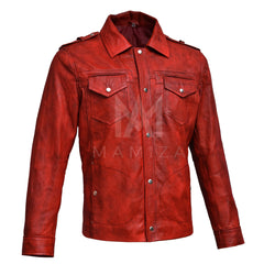 Vintage Inspired Leather Jacket - Men's Jacket with Button Down Collar