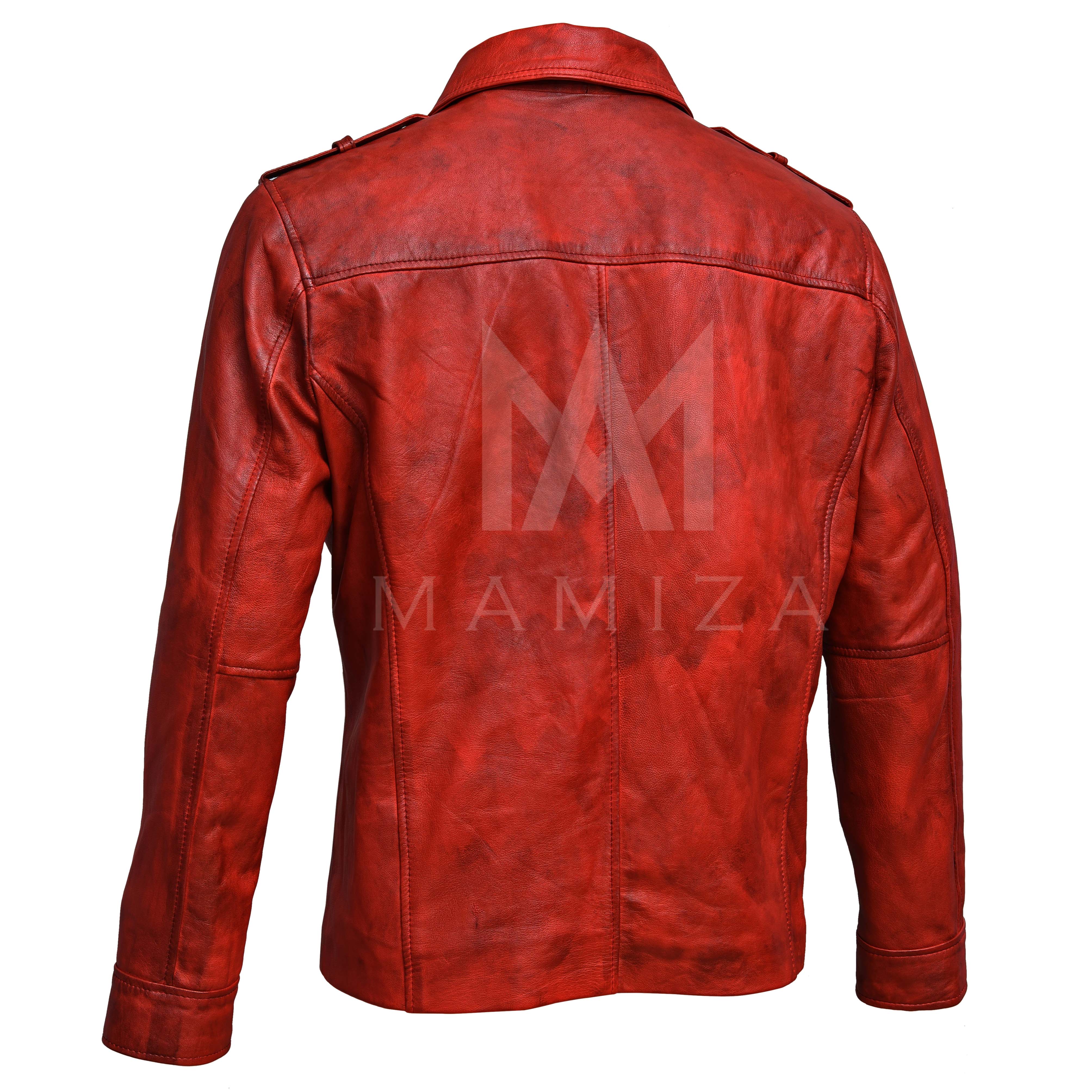 Vintage Inspired Leather Jacket - Men's Jacket with Button Down Collar