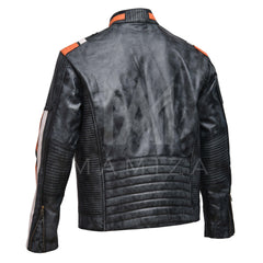 Distressed Vintage Style - Leather Jacket with Racing Stripes