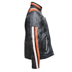 Distressed Vintage Style - Leather Jacket with Racing Stripes