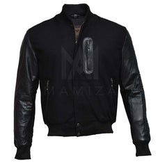 Men's Black Wool and Leather Varsity Jacket – Stylish and Versatile Outerwear