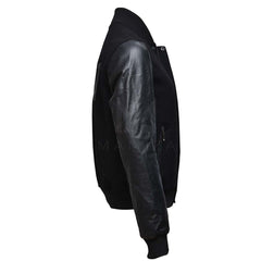 Men's Black Wool and Leather Varsity Jacket – Stylish and Versatile Outerwear