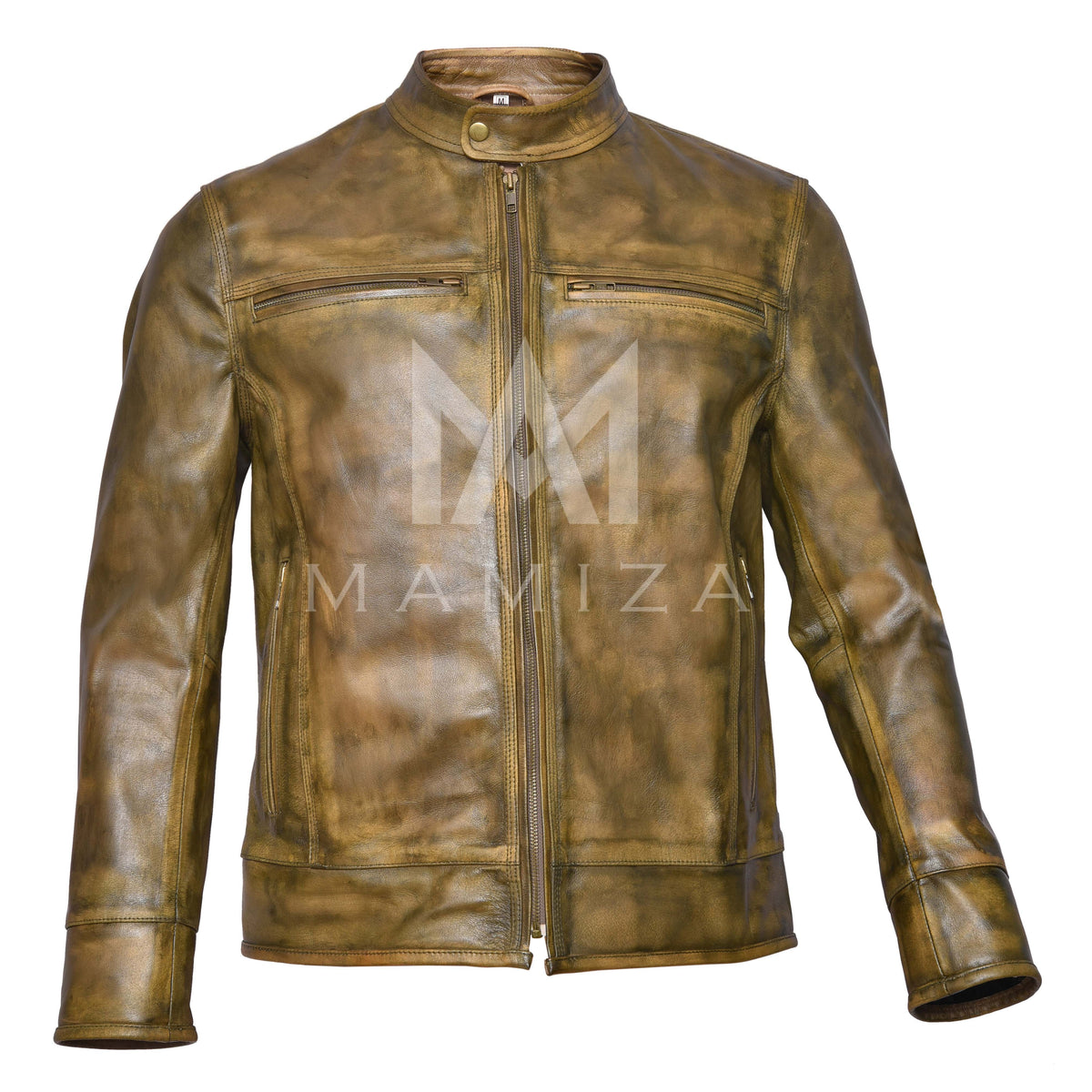 Men's Vintage Olive Green Leather Jacket - Stylish & Vintage look