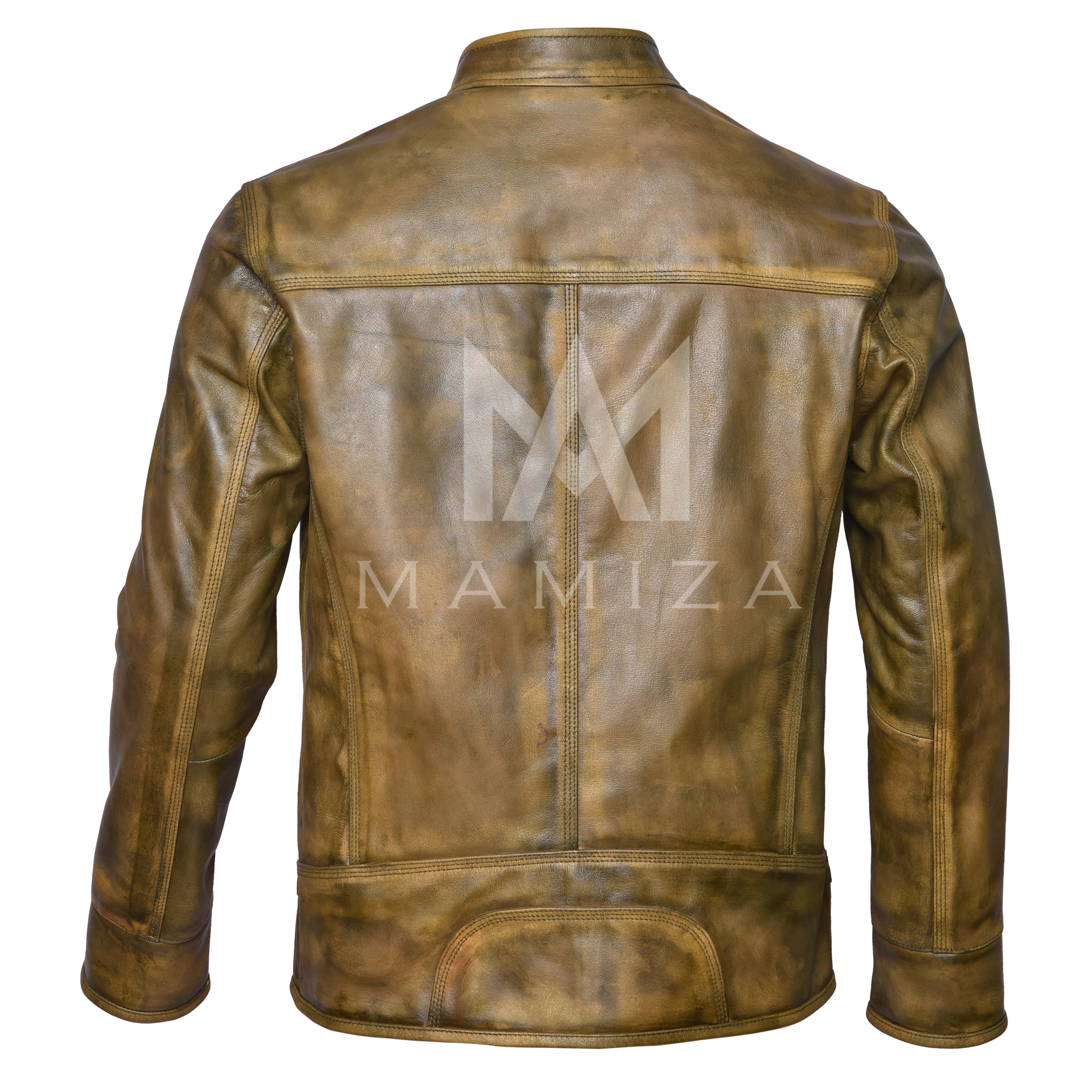 Men's Vintage Olive Green Leather Jacket - Stylish & Vintage look