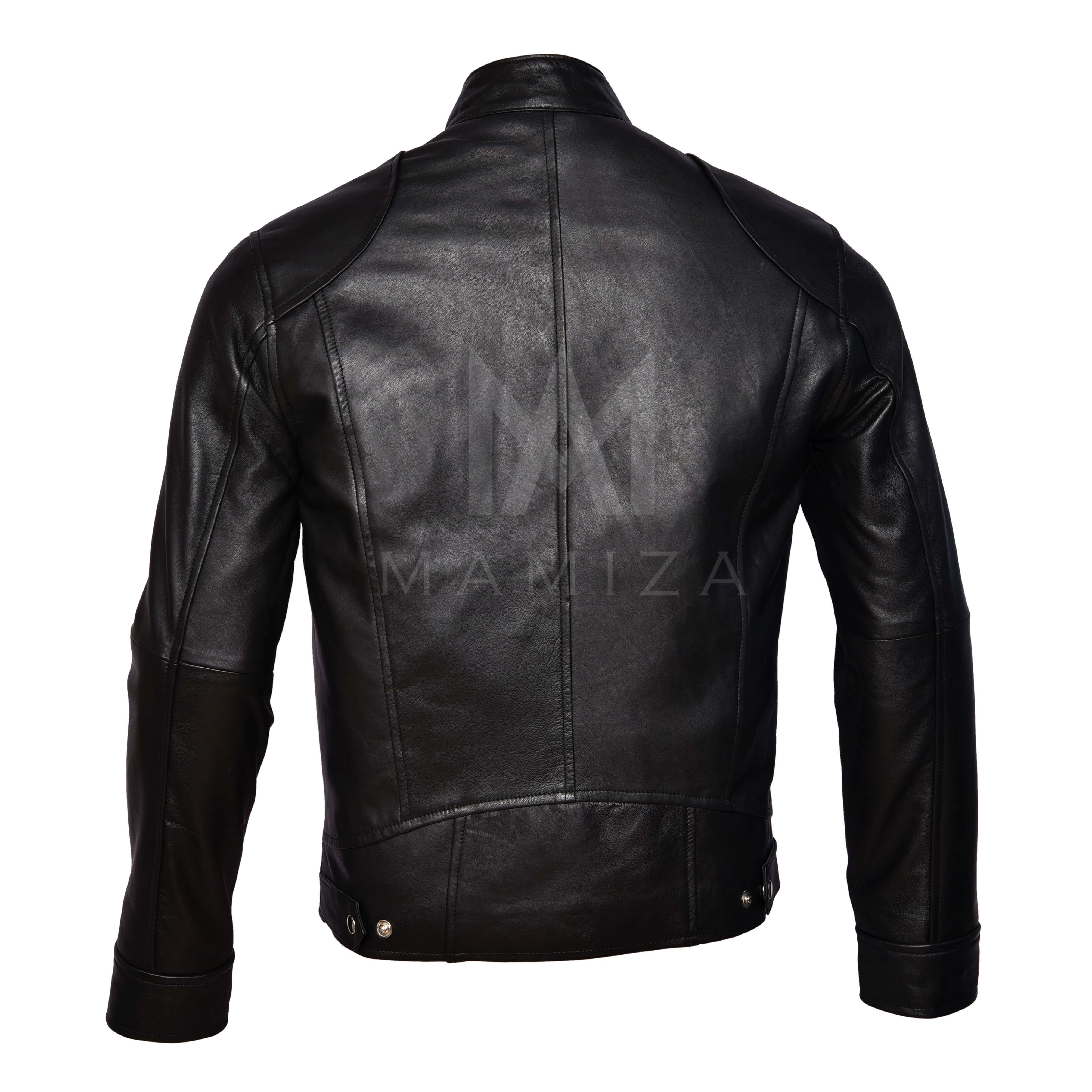 Men's Classic Cafe Racer Leather Jacket - Black and Brown Accent