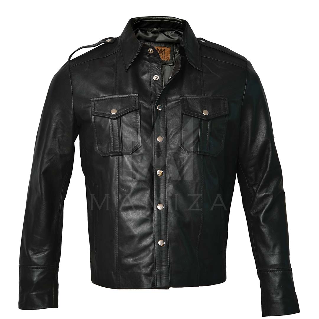 Men's Leather Shirt Jacket in Brown and Black – Stylish and Versatile Outerwear