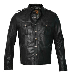 Men's Leather Shirt Jacket in Brown and Black – Stylish and Versatile Outerwear