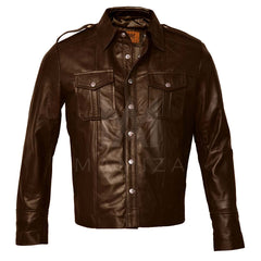 Men's Leather Shirt Jacket in Brown and Black – Stylish and Versatile Outerwear