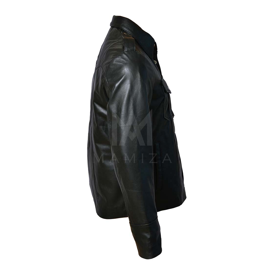 Men's Leather Shirt Jacket in Brown and Black – Stylish and Versatile Outerwear