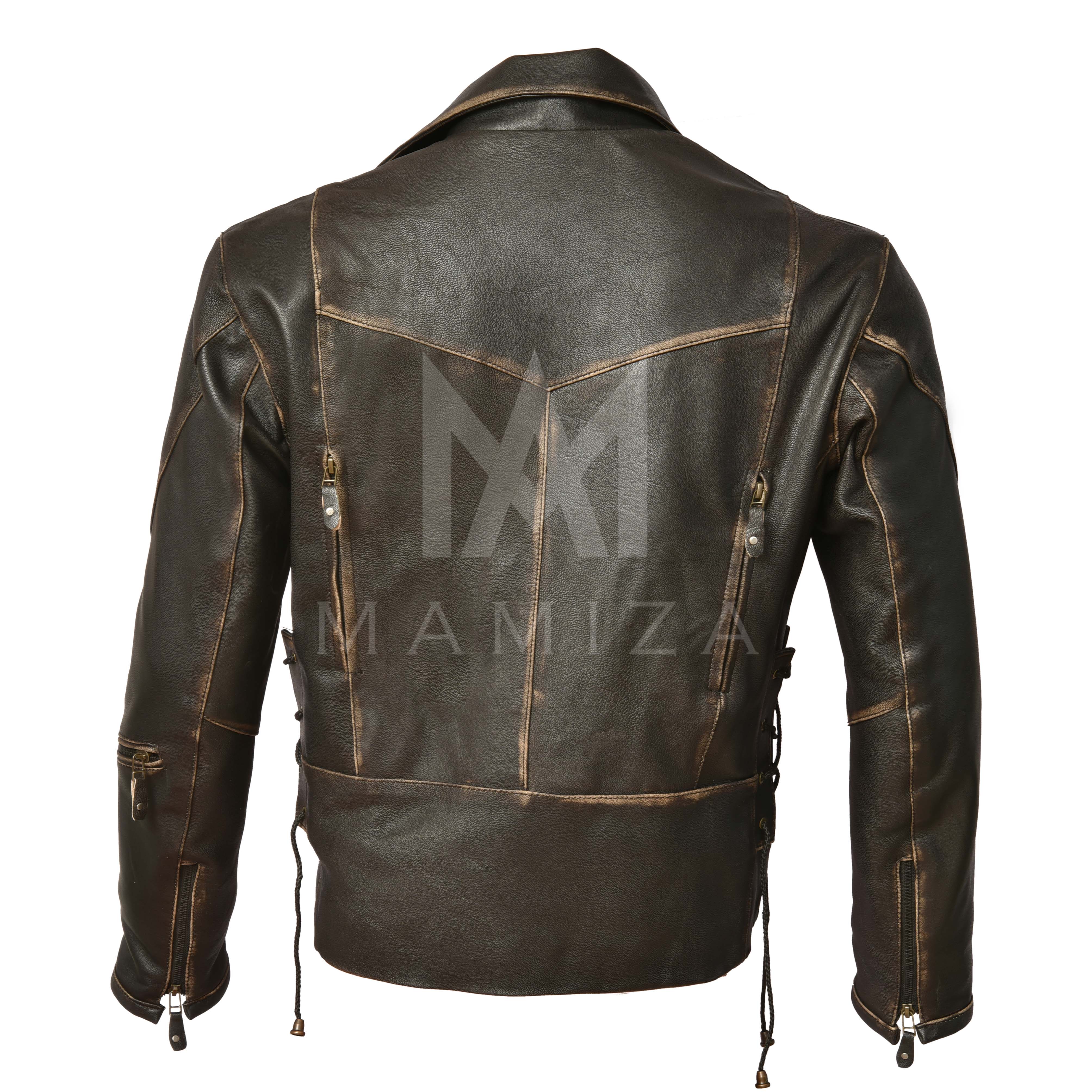 Distressed Leather Motorcycle Jacket - Vintage Style