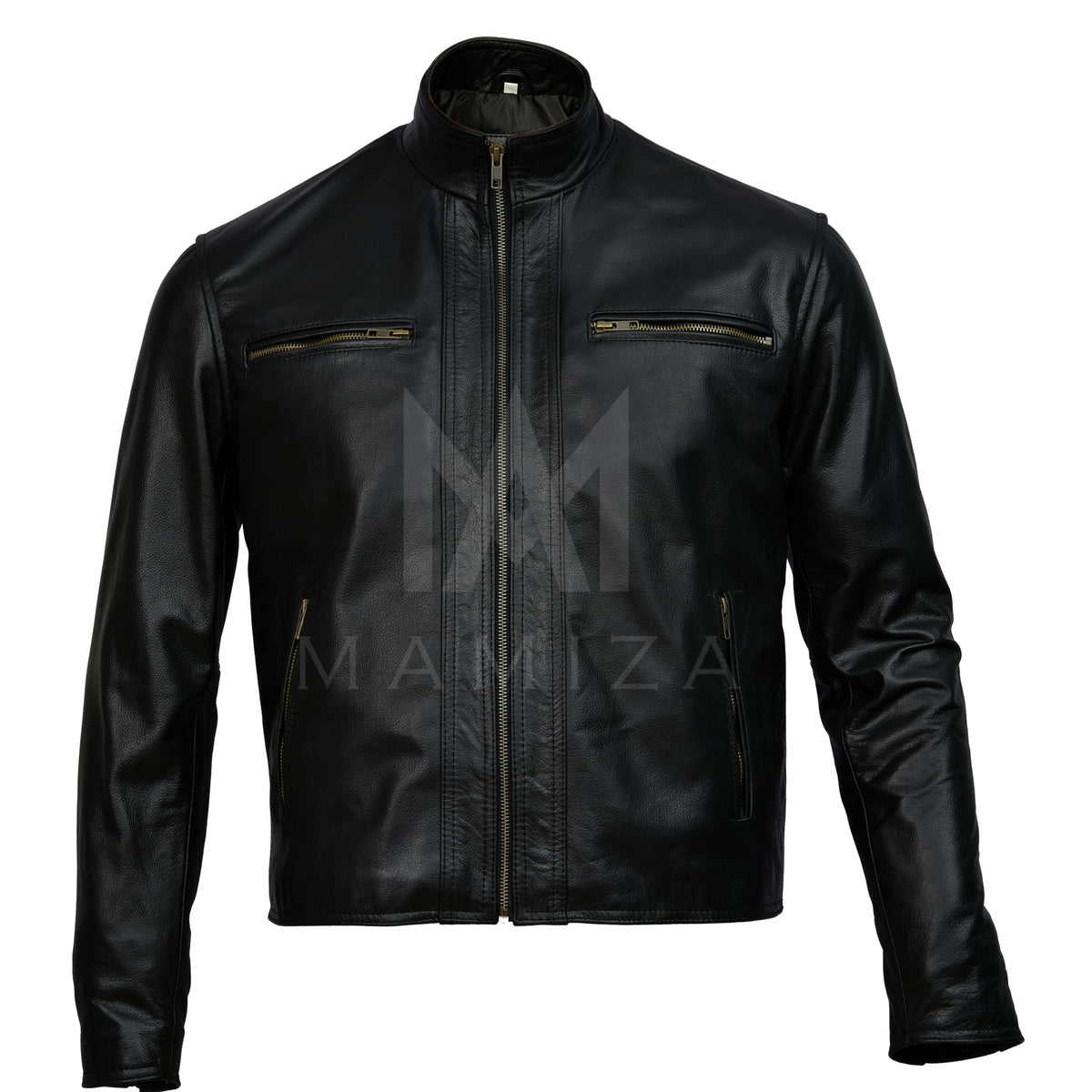 Men's Black Leather Motorcycle Jacket - Stylish & Durable