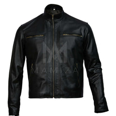 Men's Black Leather Motorcycle Jacket - Stylish & Durable