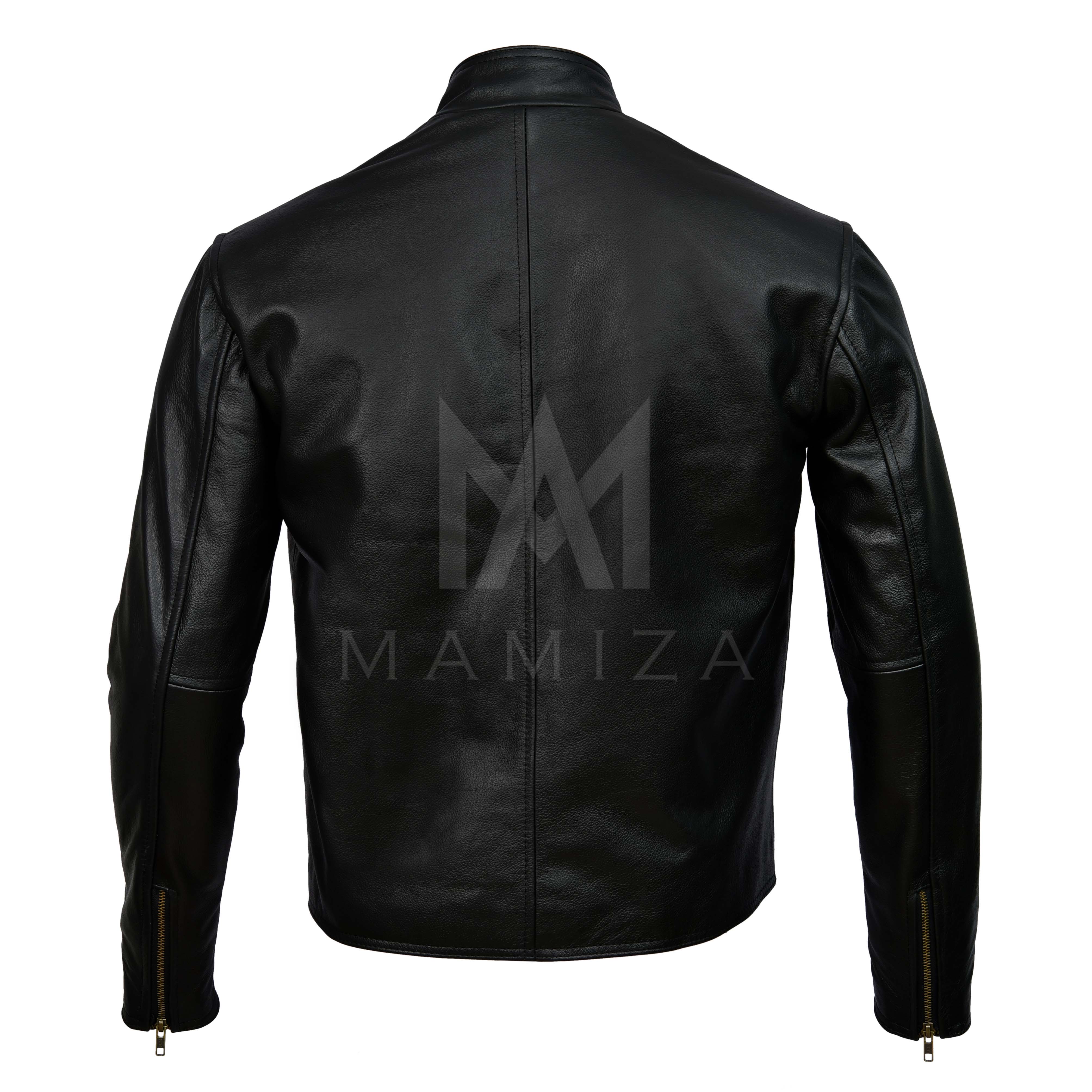 Men's Black Leather Motorcycle Jacket - Stylish & Durable