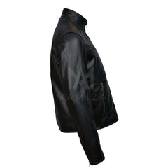 Men's Black Leather Motorcycle Jacket - Stylish & Durable