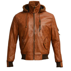 Men's B3 Bomber Leather Bomber Jacket with Hood