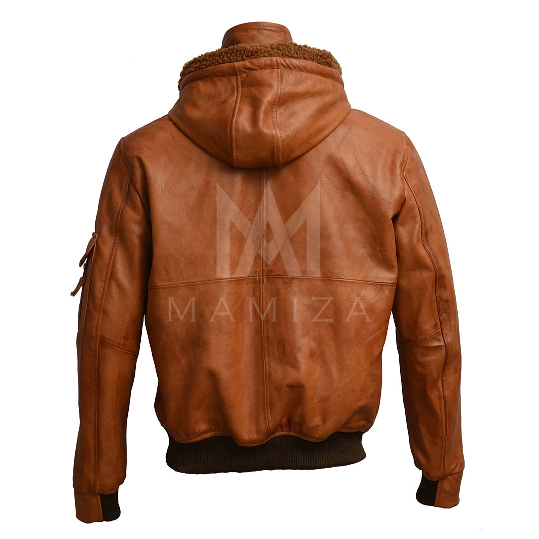 Men's B3 Bomber Leather Bomber Jacket with Hood