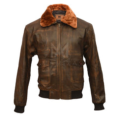 Premium Brown Leather Bomber Jacket - Distressed Look