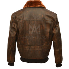 Premium Brown Leather Bomber Jacket - Distressed Look