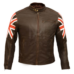 British Flag Leather Jacket with Distressed Effect