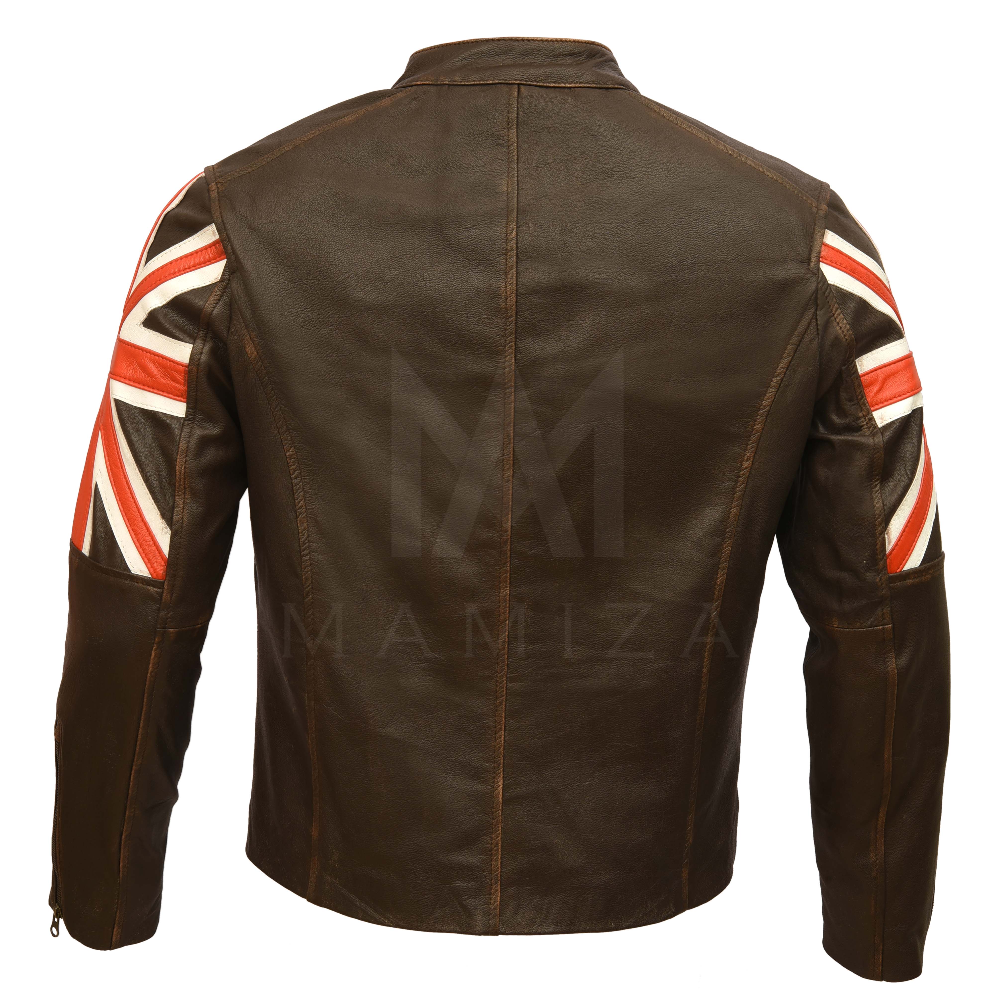 British Flag Leather Jacket with Distressed Effect