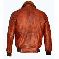 Distressed Leather Bomber Jacket - Detachable Fur