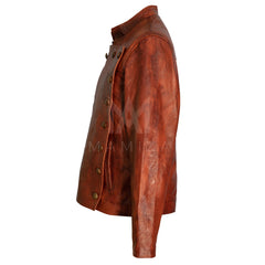 Cliff Secord Retro Steampunk Jacket - Distressed Leather with Brass Buttons