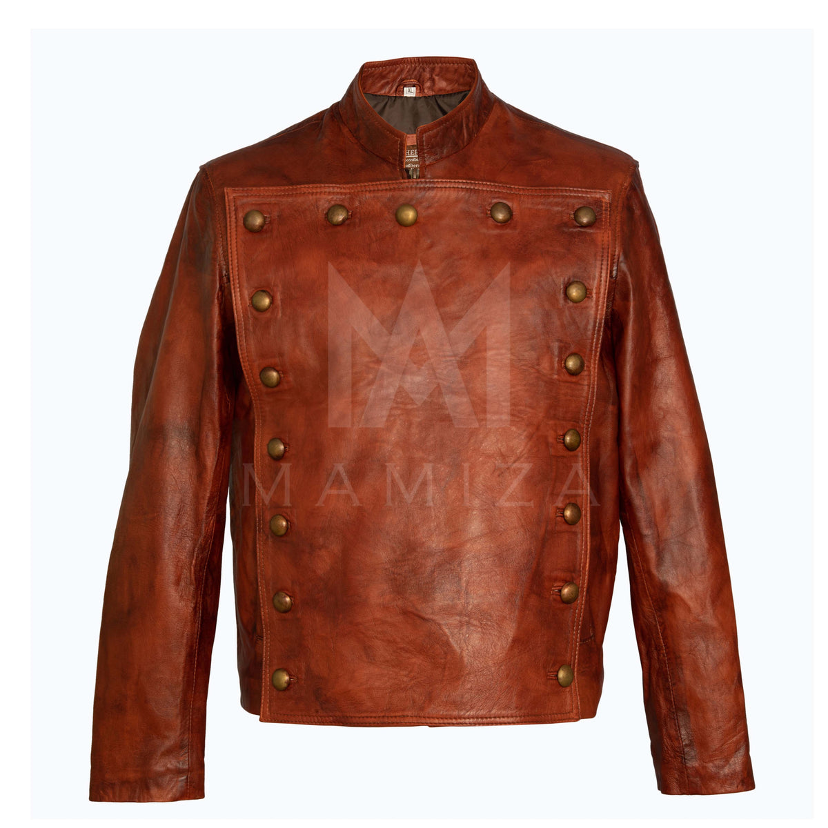 Cliff Secord Retro Steampunk Jacket - Distressed Leather with Brass Buttons