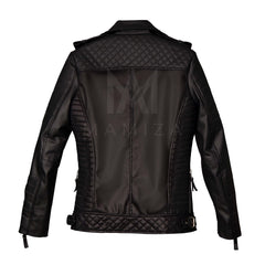 Women's Quilted Leather Motorcycle Jacket - Stylish and Comfortable