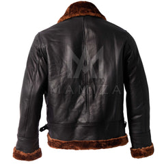 Men's Leather Aviator Jacket with Fur Collar - Stylish & Warm Outerwear