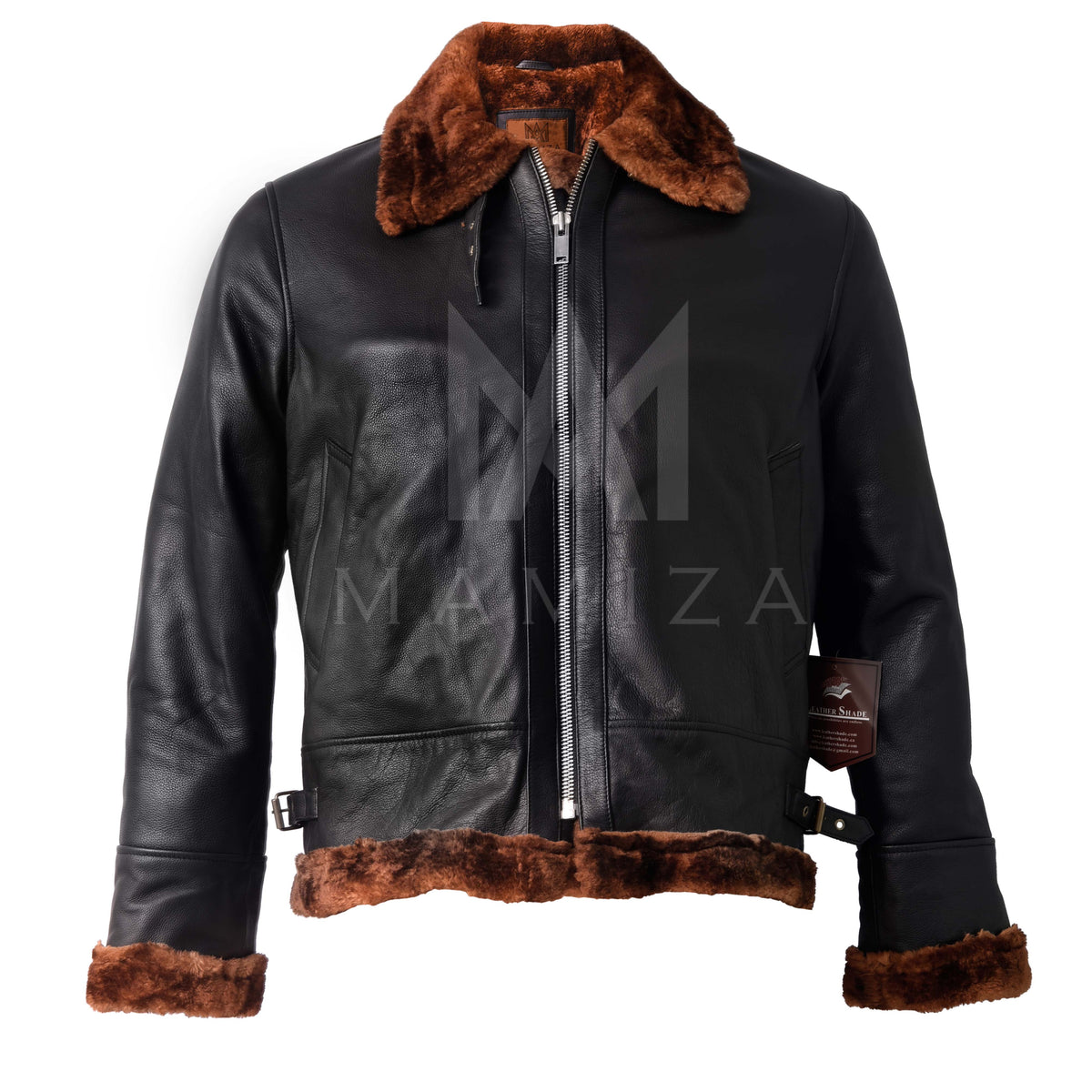 Men's Leather Aviator Jacket with Fur Collar - Stylish & Warm Outerwear