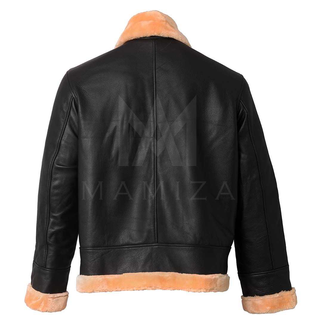 Premium Leather Bomber Jacket - Distressed Look with Shearling Collar